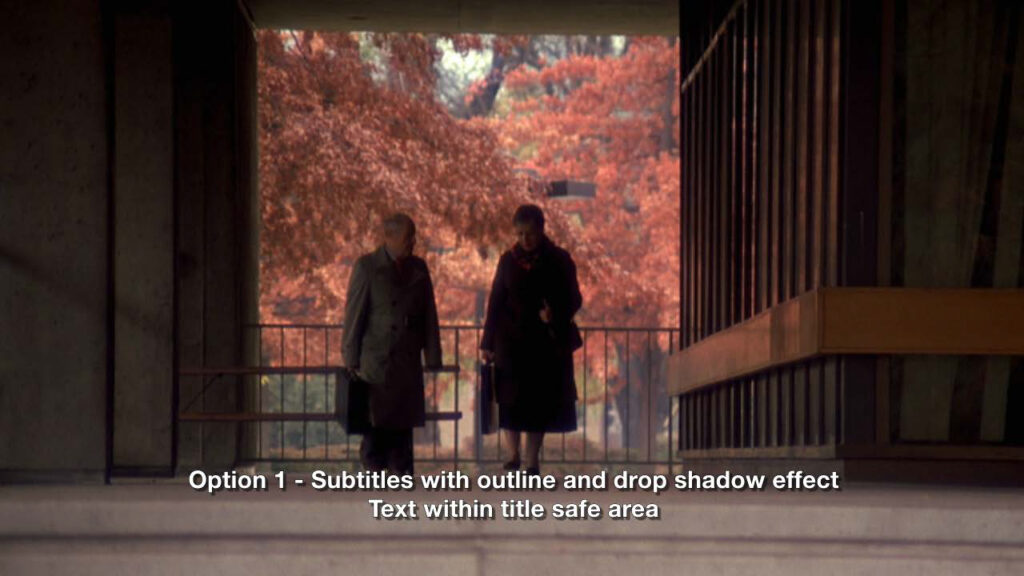 Subtitle style option of outline & drop shadow effect, with text within the safe area
