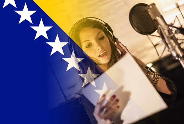 Bosnian flag merged with voice-over artist recording script