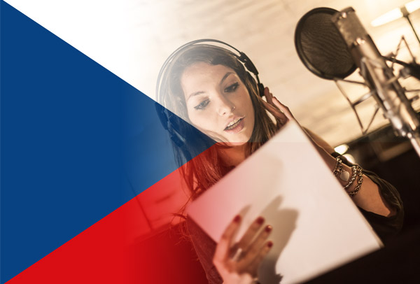 Czech flag and voice-over artist recording with accent