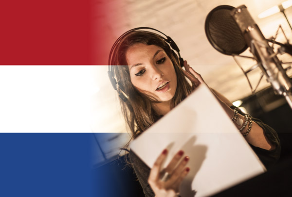 Dutch flag and voice-over artist recording with accent