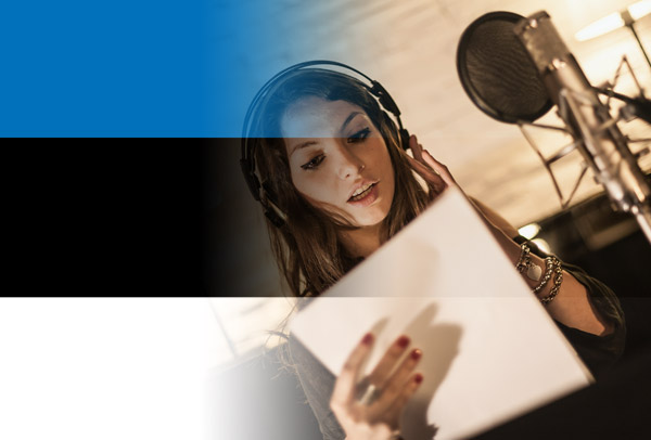 Estonian flag merged with voice-over artist recording script