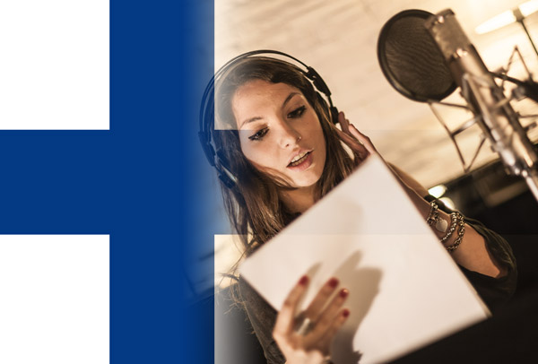 Finnish flag merged with voice-over artist recording script