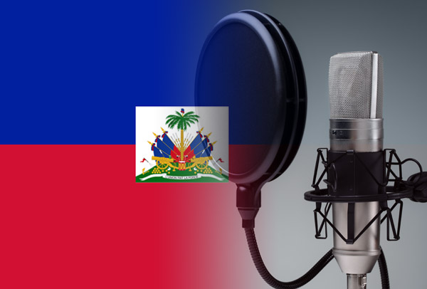 Haitian flag merged with Haitian-Creole voice-over studio