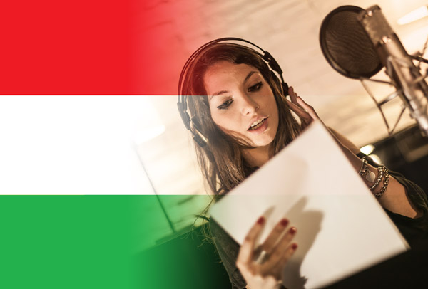 Hungarian flag merged with voice-over artist recording script