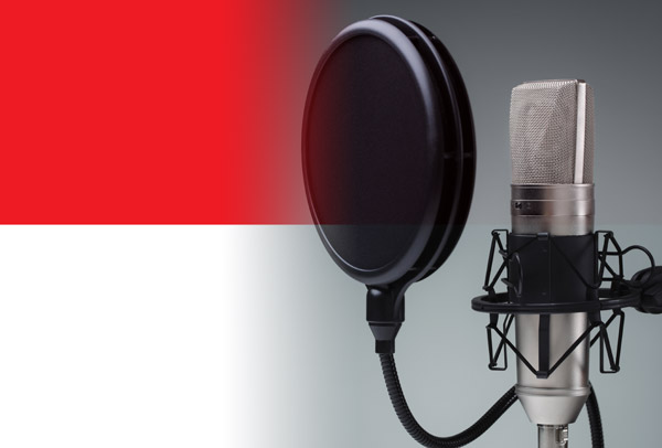 Indonesian flag merged with voice-over recording studio