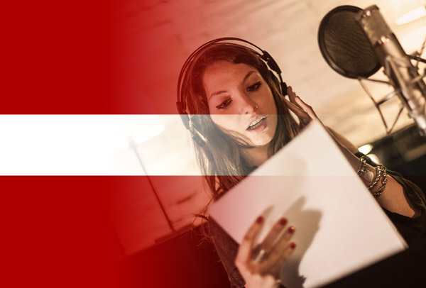 Latvian flag merged with voice-over artist recording script