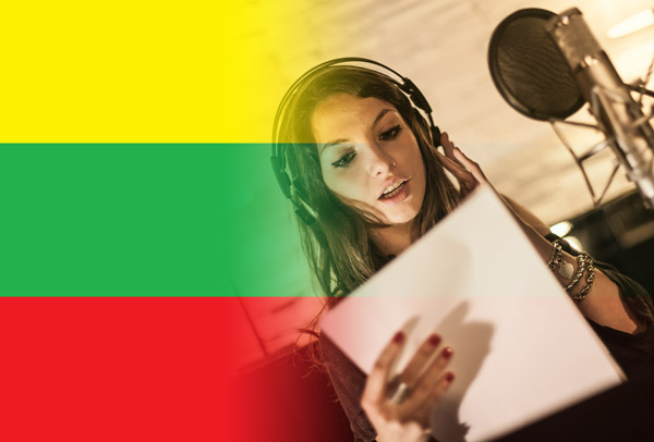 Lithuanian flag merged with voice-over artist recording script