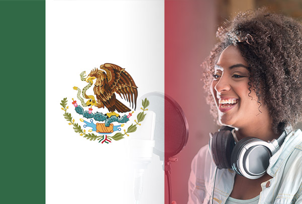 Mexican flag merged with voice-over artist recording Spanish