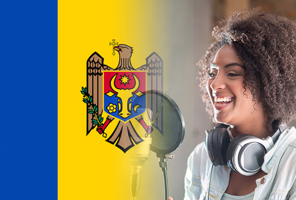 Moldavian flag merged with voice-over artist recording script