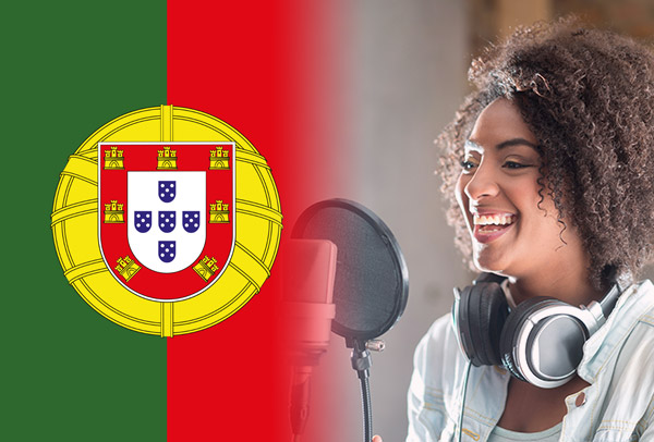 Portuguese flag merged with voice-over artist recording script