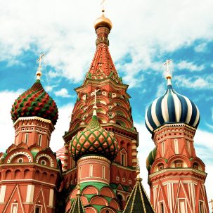 St. Basil's Cathedral, representing Russian voice-over language history