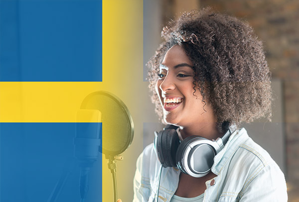 Swedish flag merged with voice over artist recording script
