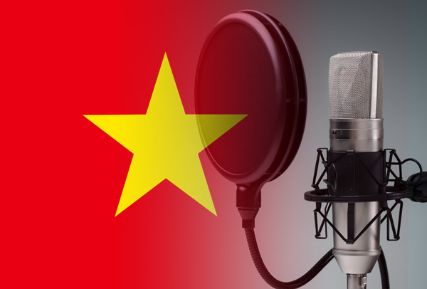 Vietnamese flag merged with voice-over recording studio