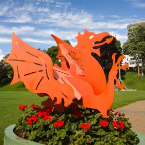 Cardiff Castle Dragon, representing Welsh voice-over talent history