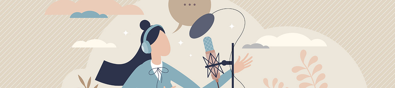 voice artist recording a script