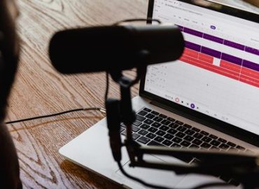 Voice artist recording a script