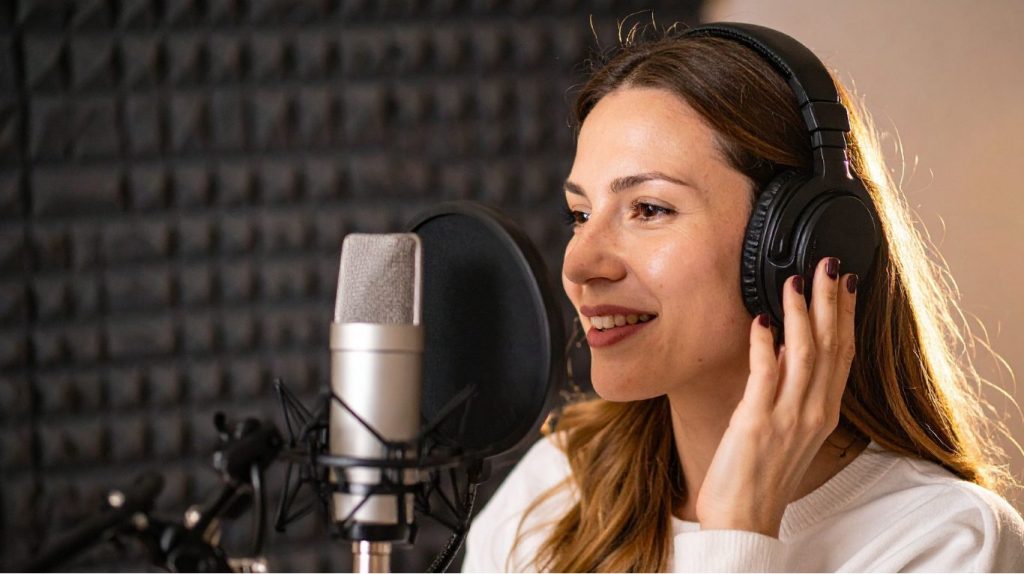 voice artist at a recording studio